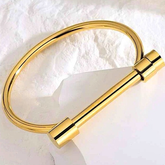Gold Plated Bar Screw Bangle Bracelet - Picture 5 of 12